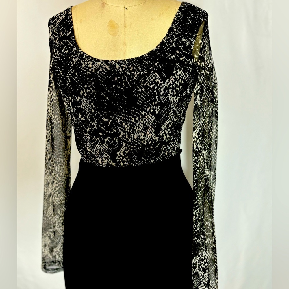 DKNY Black Snakeprint Mesh Long Sleeve Bodysuit Top NWT Small